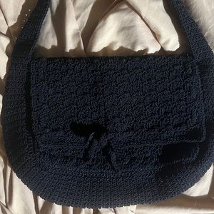 Vintage elegant small Black Purse crochet, woven, macrame elegant